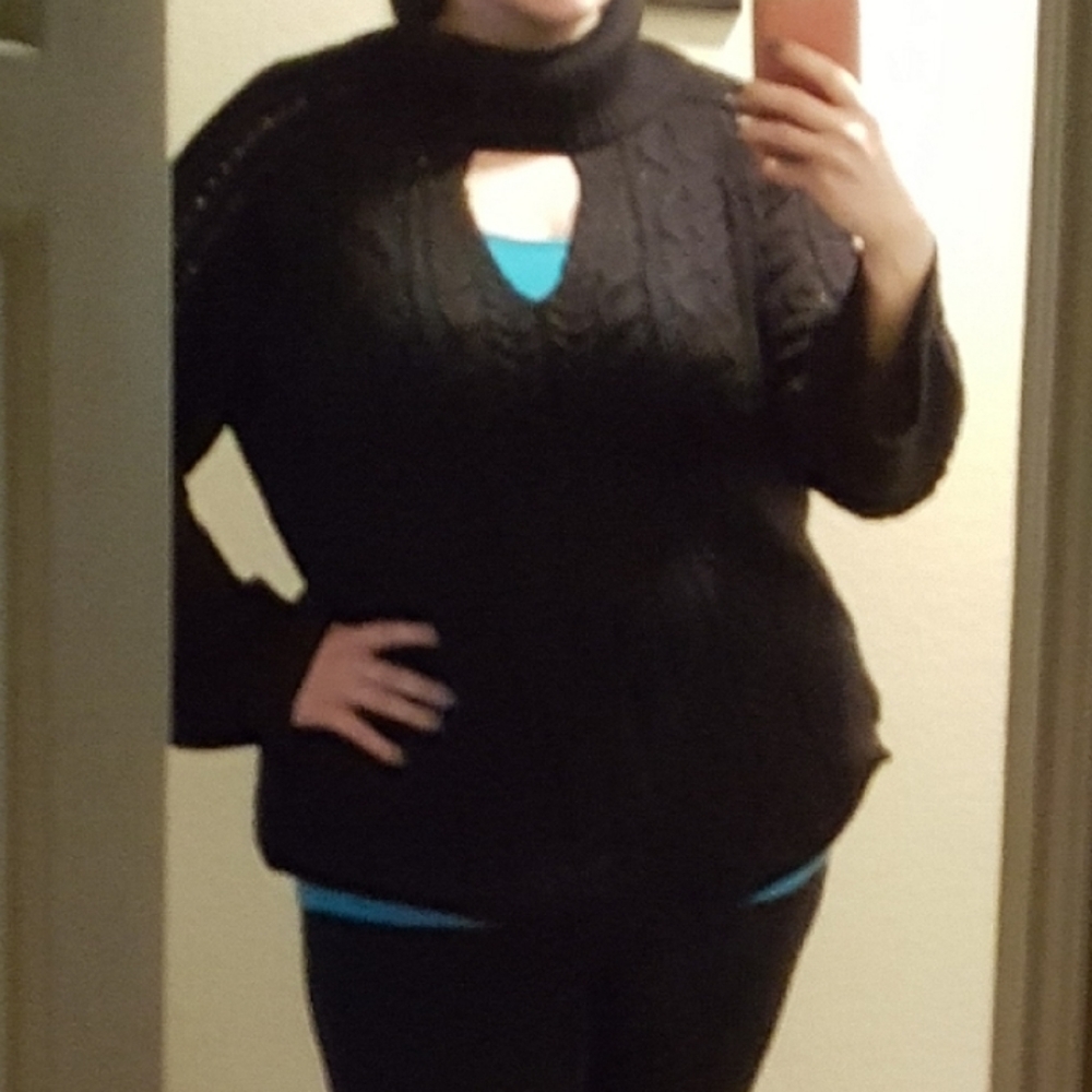 Lane Bryant black cowl keyhole sweater